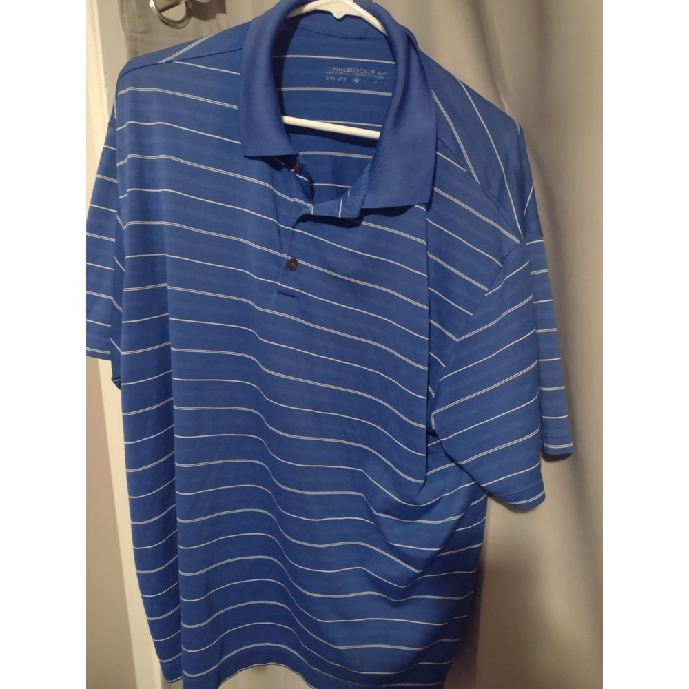 Nike Blue Striped Golf Shirt Dri Fit XXL